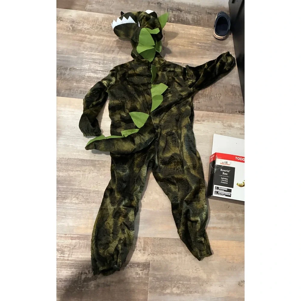 Way to Celebrate Roarin Rex Dinosaur Toddler Costume Green Camo Jumpsuit 2T